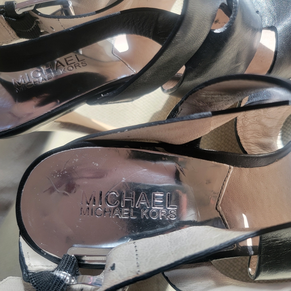 Black Leather High Heel Sandals - Picture 5 of 5